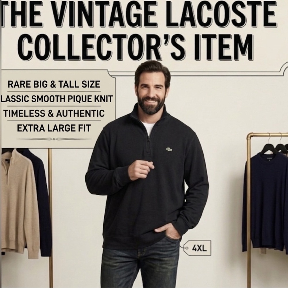 Lacoste Men's black Waffle-Knit Quarter-Zip Sweater 4XL/9